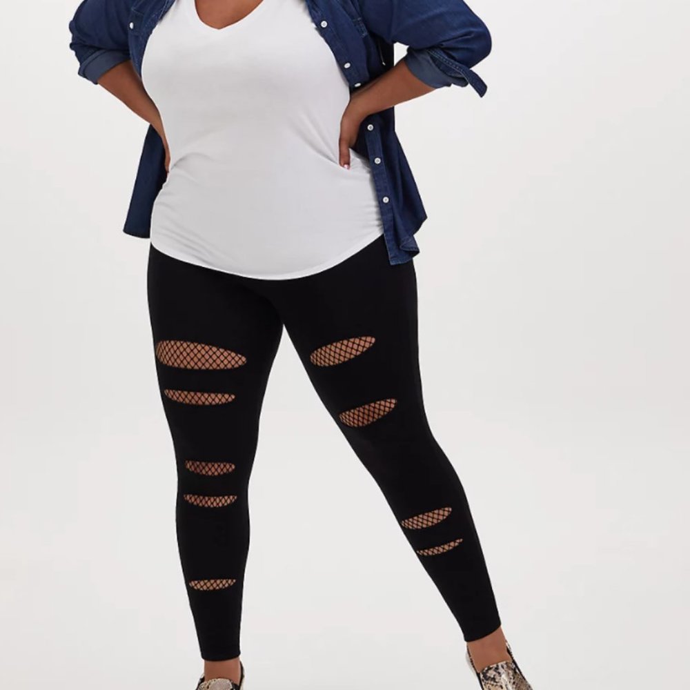 TORRID PREMIUM LEGGING -Slashed w/fishnet Sz1 NWOT